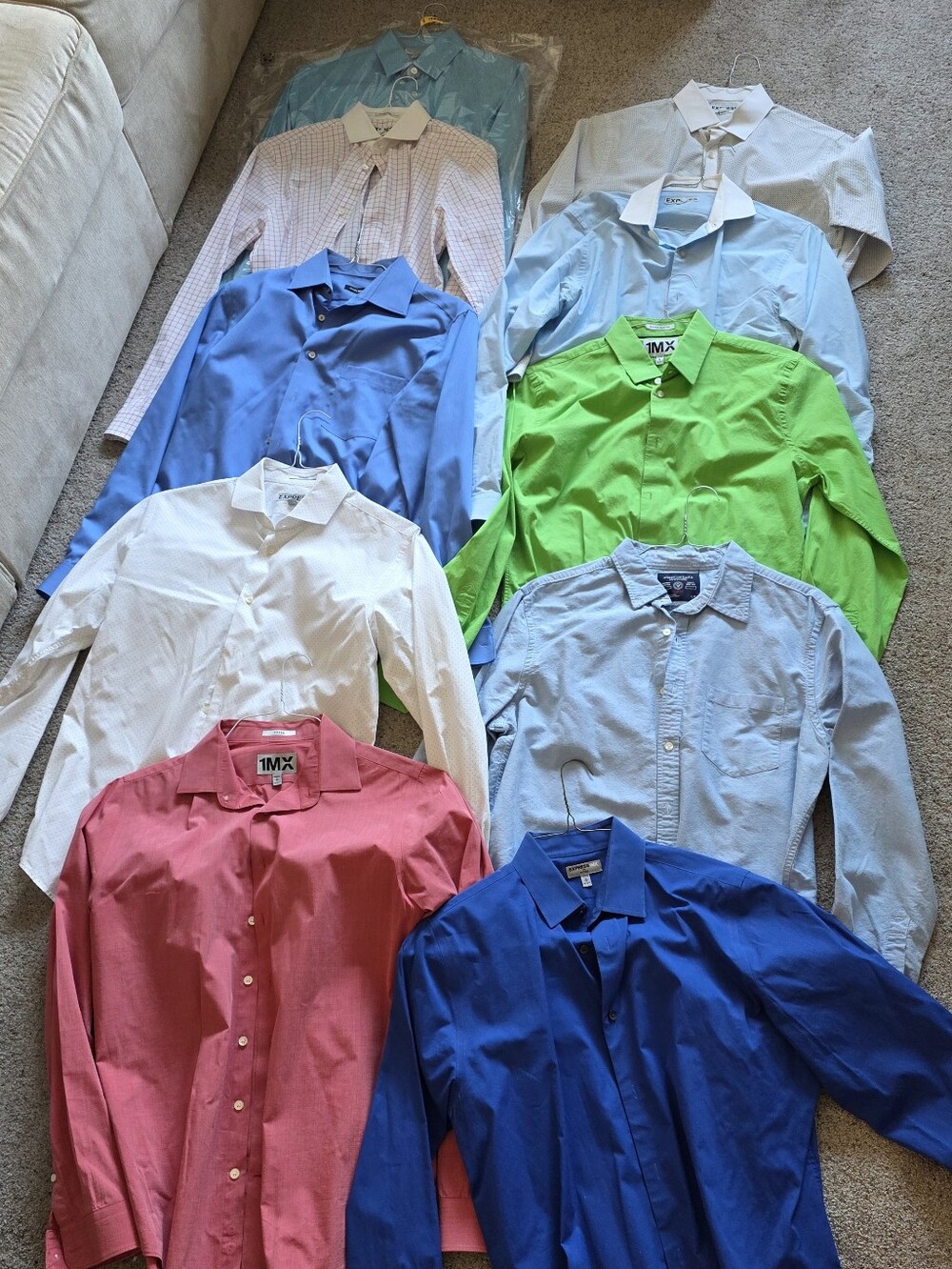 Express Mixed Color Men's Dress Shirt Lot - Blue, Green, Pink, White
